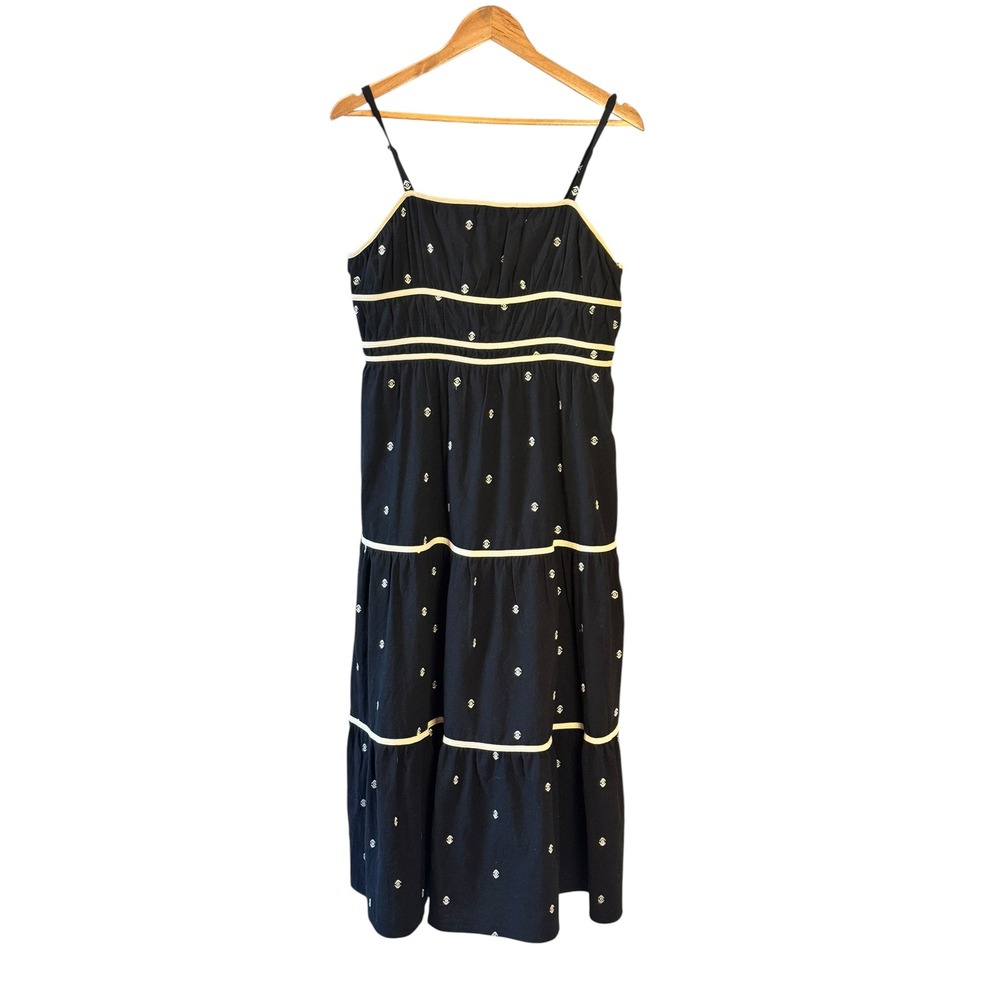 Mystree Womens Black Embroidered Tiered Midi Lined Dress Cotton Sun Dress Large
